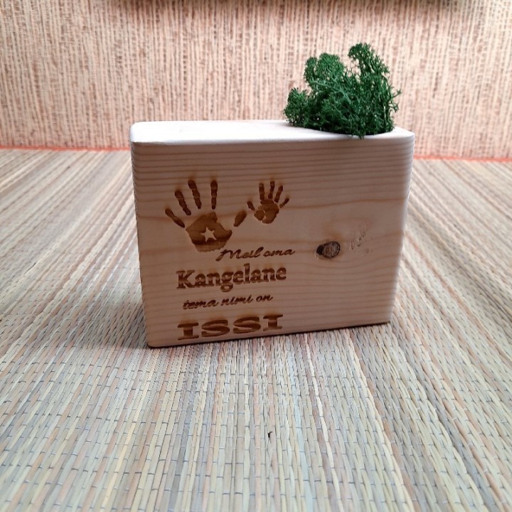 Деревянный кубик  с мхом с индивидуальной гравировкой