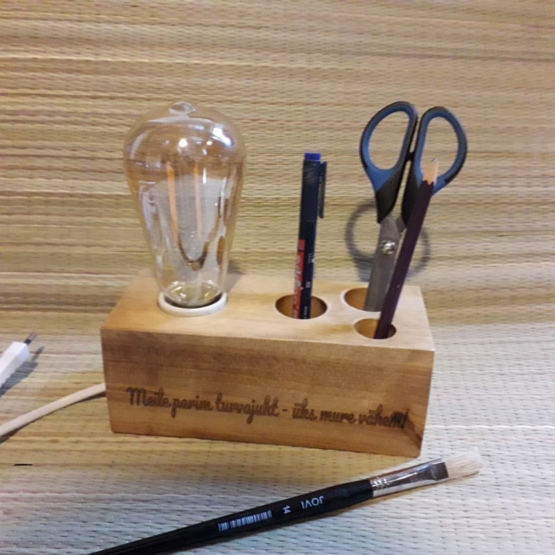 Handmade Edison wood lamp block with personal engraving
