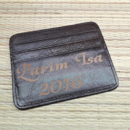 Leather card holder with personal engraving