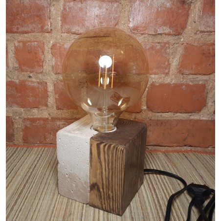 Handmade wooden and concrete lamp block with personal engraving