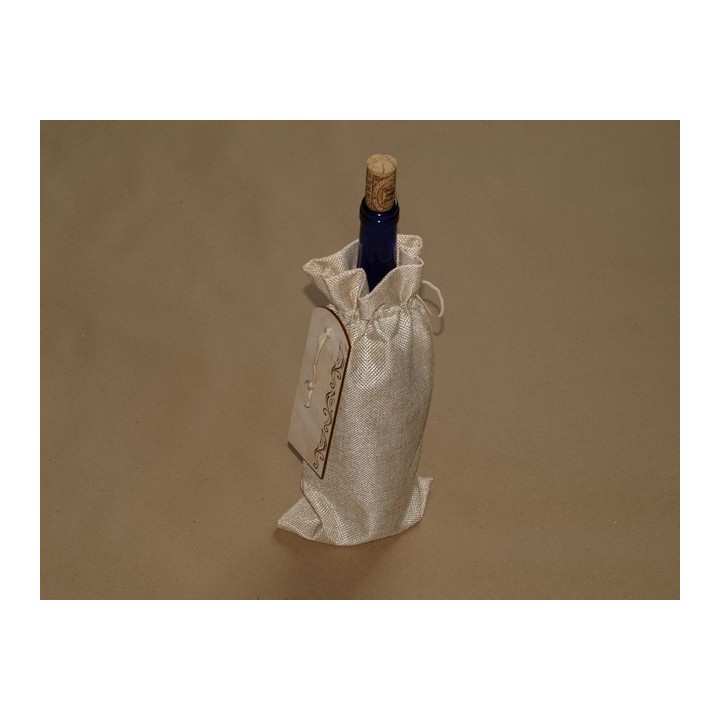 Pudeli kinkekott puidust sildiga personaalse graveeringuga